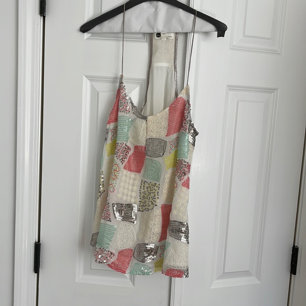 Anthropologie Floreat Louisa Patchwork Sequin Racerback Tank Top